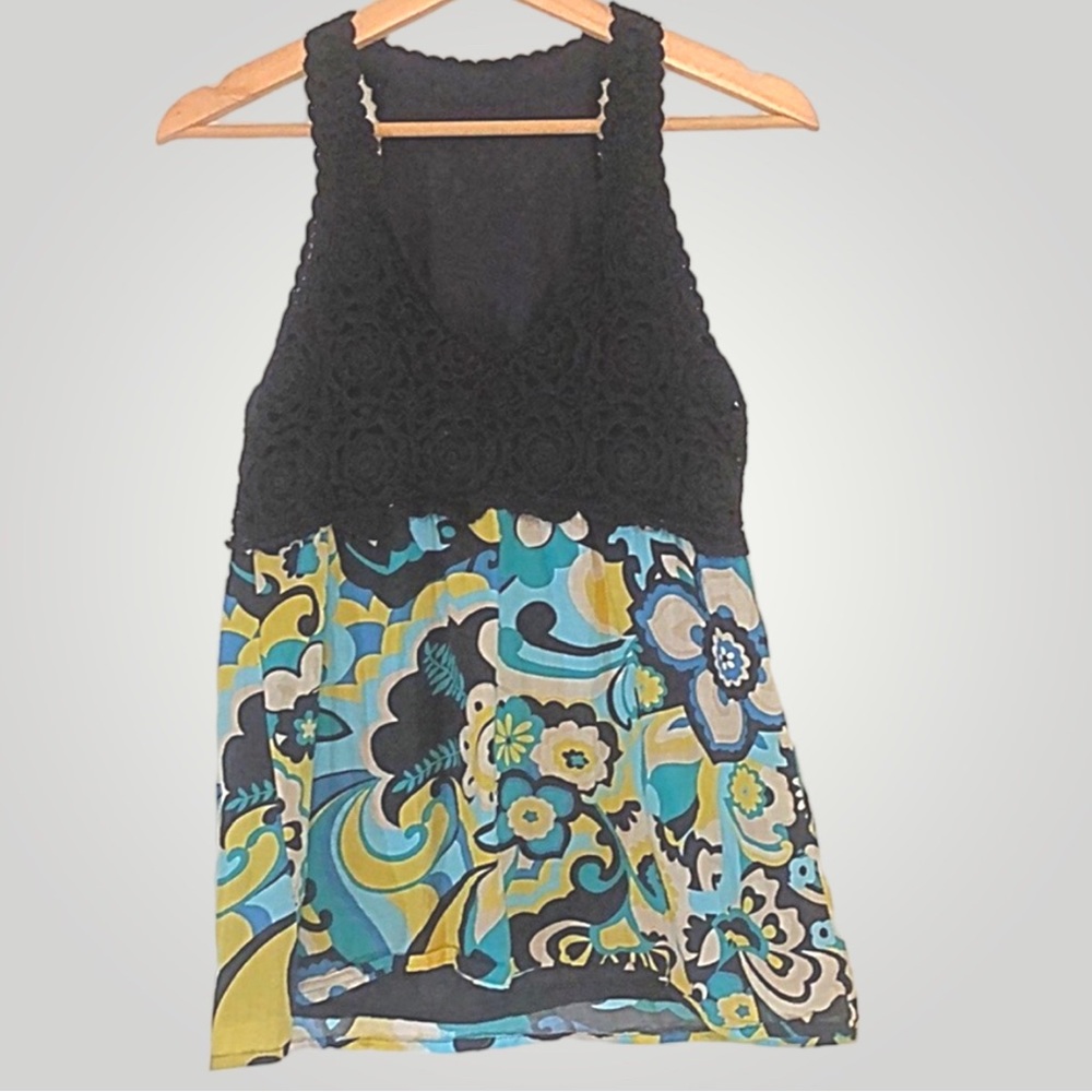 Crocheted Racerback Paisley Print Tank